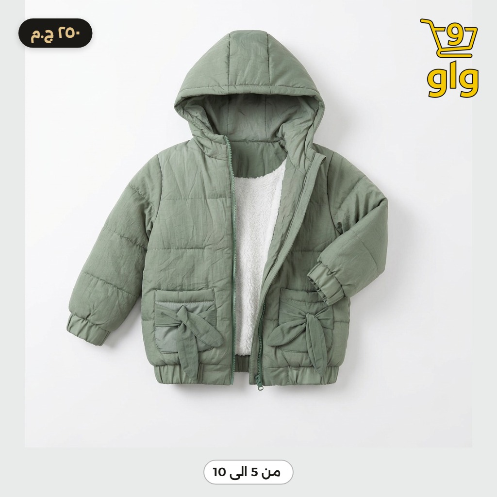 جاكيت ولادي مبطن بغطاء رأس للتدفئة