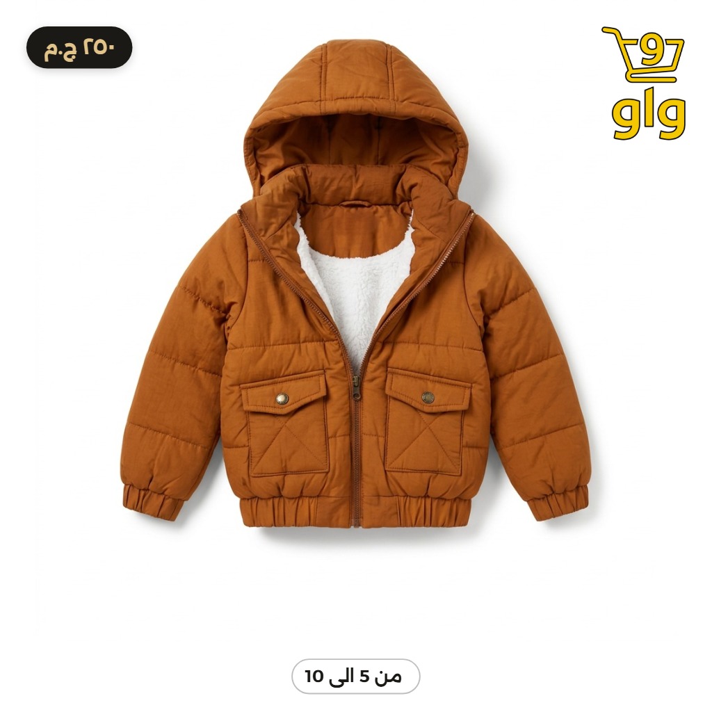 جاكيت ولادي مبطن فرو بغطاء رأس